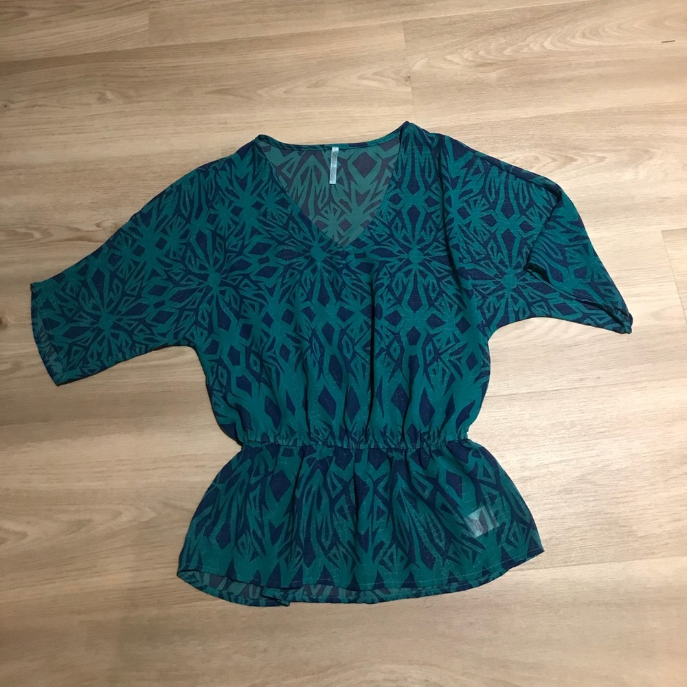 Semi Sheer dolman v neck blouse top chiffon